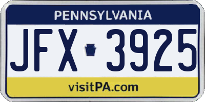 PA license plate JFX3925