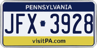 PA license plate JFX3928
