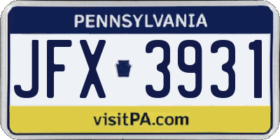 PA license plate JFX3931