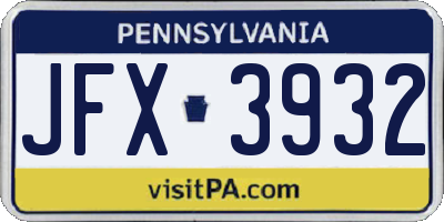 PA license plate JFX3932