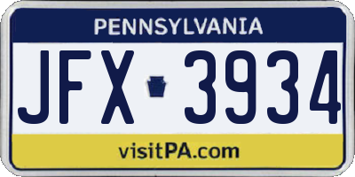 PA license plate JFX3934
