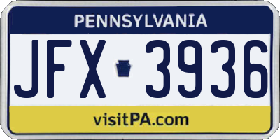 PA license plate JFX3936