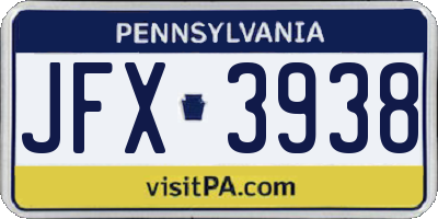 PA license plate JFX3938