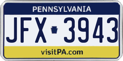 PA license plate JFX3943