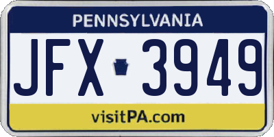 PA license plate JFX3949