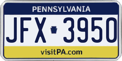 PA license plate JFX3950