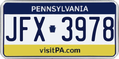 PA license plate JFX3978