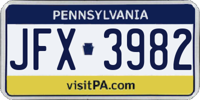 PA license plate JFX3982