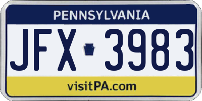 PA license plate JFX3983