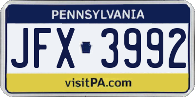 PA license plate JFX3992
