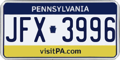 PA license plate JFX3996