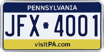 PA license plate JFX4001