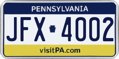 PA license plate JFX4002