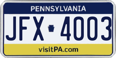 PA license plate JFX4003