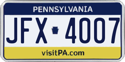 PA license plate JFX4007