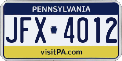 PA license plate JFX4012
