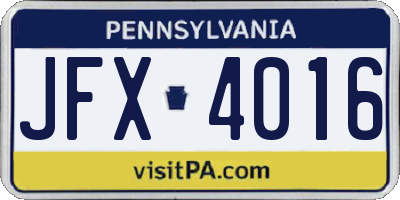 PA license plate JFX4016