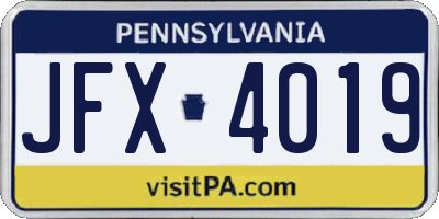 PA license plate JFX4019