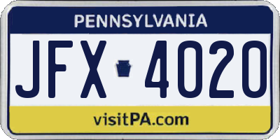 PA license plate JFX4020