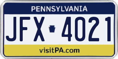 PA license plate JFX4021