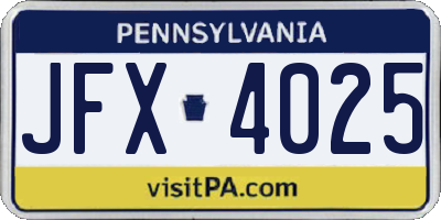 PA license plate JFX4025