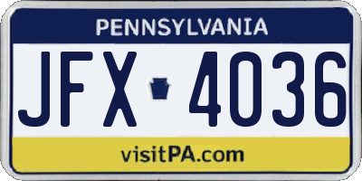 PA license plate JFX4036