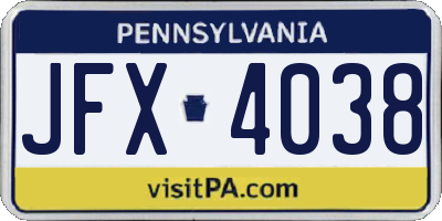 PA license plate JFX4038