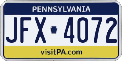PA license plate JFX4072