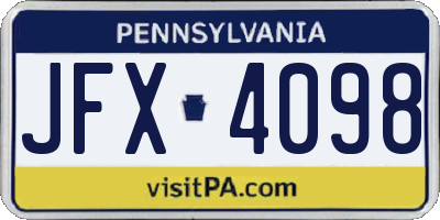 PA license plate JFX4098
