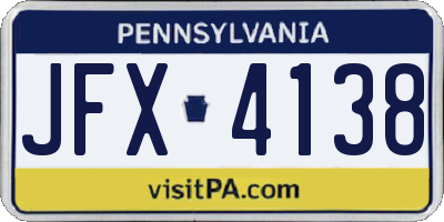 PA license plate JFX4138