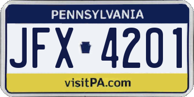 PA license plate JFX4201
