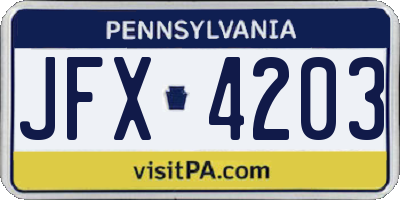 PA license plate JFX4203