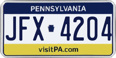PA license plate JFX4204