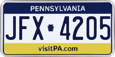 PA license plate JFX4205