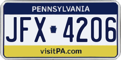 PA license plate JFX4206