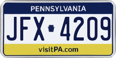 PA license plate JFX4209