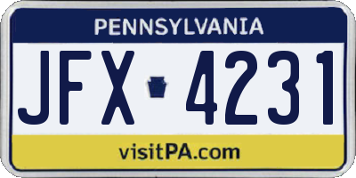 PA license plate JFX4231