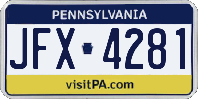 PA license plate JFX4281