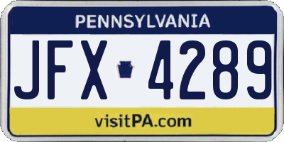 PA license plate JFX4289