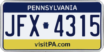 PA license plate JFX4315