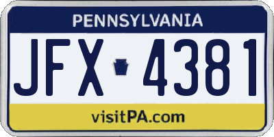 PA license plate JFX4381