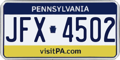 PA license plate JFX4502