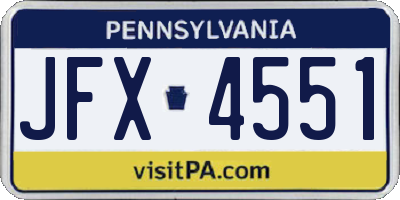 PA license plate JFX4551