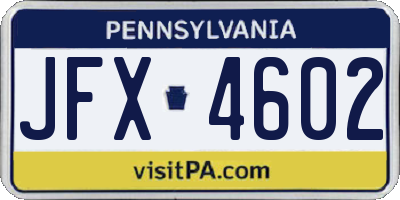 PA license plate JFX4602