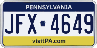 PA license plate JFX4649