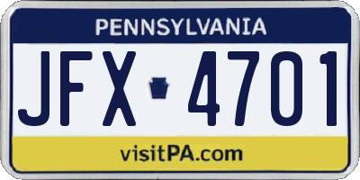 PA license plate JFX4701