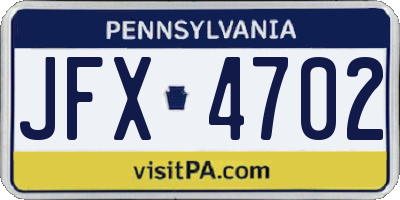 PA license plate JFX4702