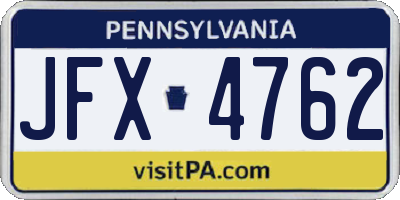 PA license plate JFX4762