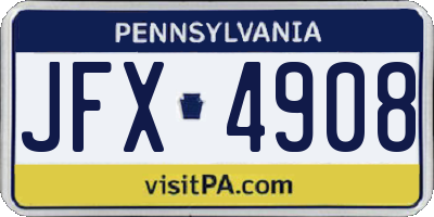 PA license plate JFX4908