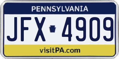 PA license plate JFX4909
